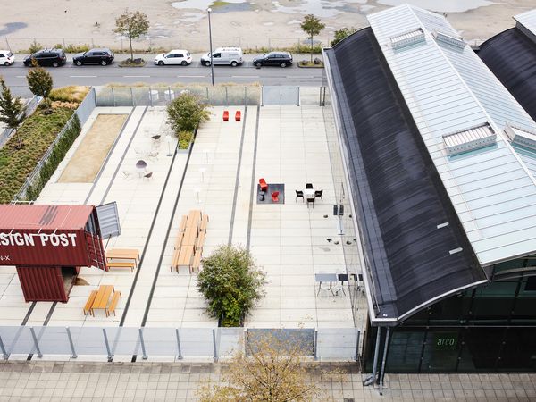 Event location Design Post Cologne photographed from above with large outdoor area