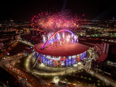  LANXESS arena Cologne with fireworks on the roof