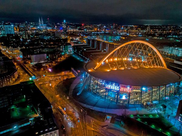 Lanxess arena from outside at night